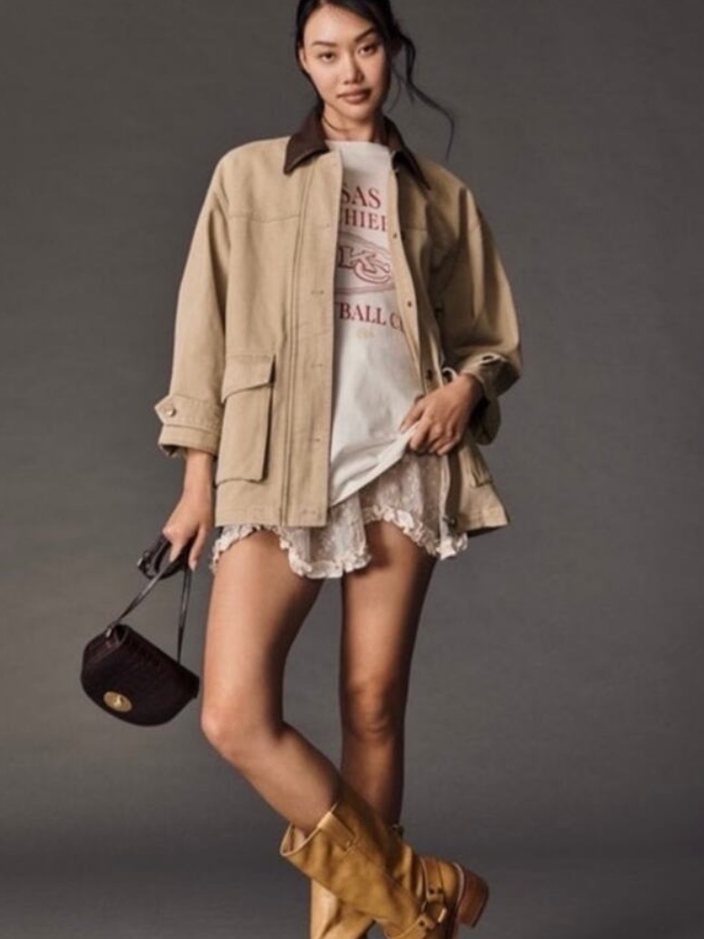 Pilcro Faux Leather Collar Barn Jacket